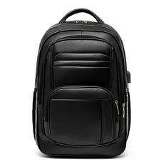 Mochila de Couro Grande 2025 Preta Resistente Bolso para Notebook Escola Entrada USB