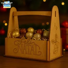 Kit Cesta Lembrancinha Decorativa de NATAL - Feliz Natal - Centro De mesa Natalino Em MDF / Decoração - PAPELARIA