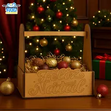 Kit Cesta Lembrancinha Decorativa de NATAL - Feliz Natal - Centro De mesa Natalino MDF / Decoração - PAPELARIA