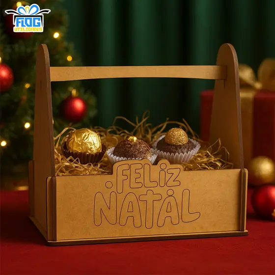Kit Cesta Lembrancinhas DecorativaS de NATAL - Feliz Natal - Centro De mesa Natalino MDF / Decoração - PAPELARIA