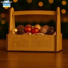 Kit Cesta Lembrancinhas Decorativa de NATAL - Feliz Natal - Centro De mesa Natalino EM MDF / Decoração - PAPELARIA