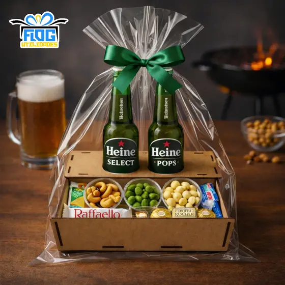Kit Unidades de Bandejas - Caixa De presente Cestas com Suporte Long Neck MDF - Decorativo Multiuso mimo Lembrança Natal