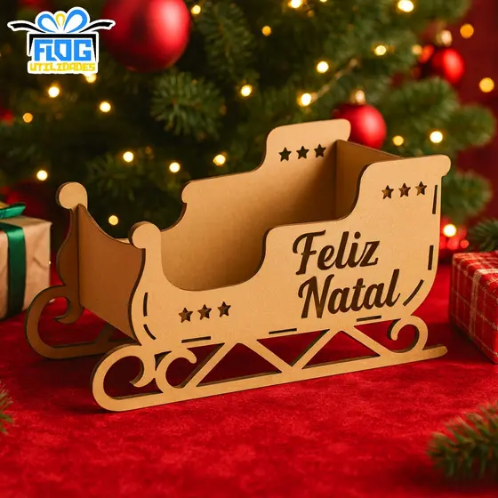 OFERTA! Kit Trenó de NATAL  em MDF presente para decoração Lembrancinha Decorativa Natalina 15cm - Presente / Papelaria