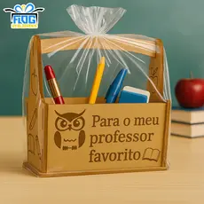 Kit Caixa MDF Porta Canetas Estojo Para o meu Professor Favorito Presente para Professores e Escolas - Papelaria