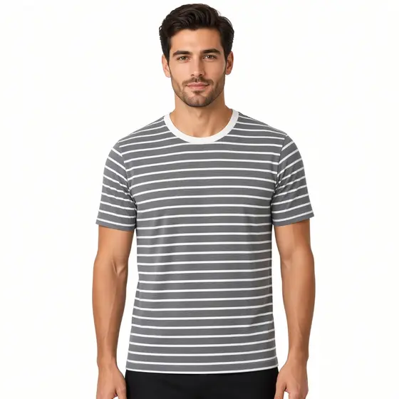 Camiseta T-Shirt Masculina Listrada Algodão com Elastano