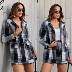 Conjunto Feminino Blazer com Short Saia Flanelado Xadrex