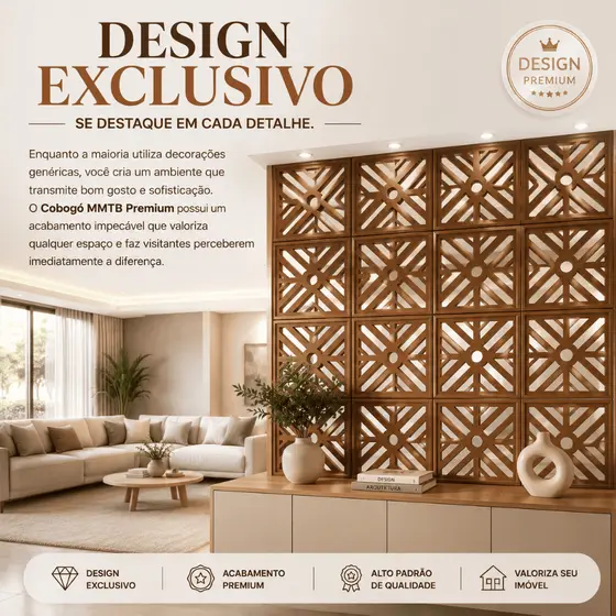 Kit Placas Cobogo Mdf 3mm 29x29cm Divisoria Modular Biombo Decoração Sala Quarto Cozinha Tabaco
