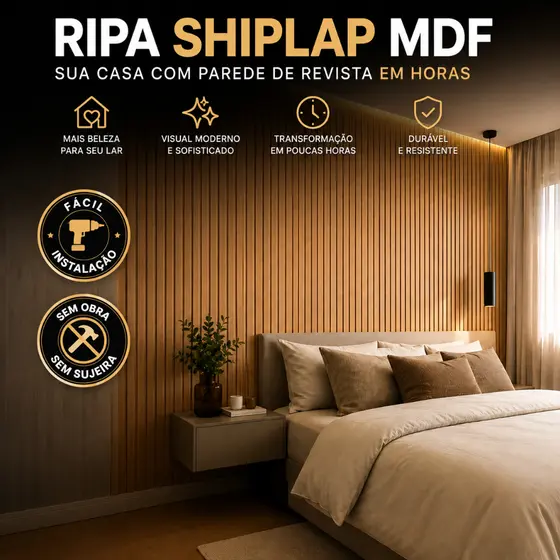 Kit Ripa Ripado Mdf Shiplap Painel Cru Madeira Chapa Retangular 119Cm Ripinhas Decorativa Parede