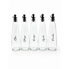Kit 5 Galheteiro Vidro Keps 275ml Porta Azeite Vinagre Shoyu Dosador Preto Organizador Cozinha Mesa Posta