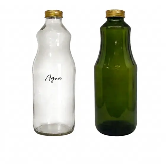 Kit 2 Garrafas de Vidro 1,5 Litros com Tampa – Transparente e Verde Escura para Água, Suco e Geladeira