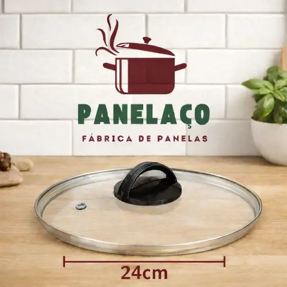 Tampa de Vidro Temperado 24 cm com Puxador para Panelas e Frigideiras