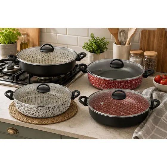 Frigideira WOK Tacho Antiaderente 30cm com Tampa de Vidro 5 Litros