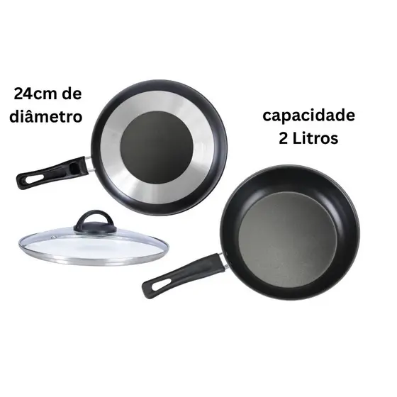 Frigideira Antiaderente com tampa de vidro 2Litros n24