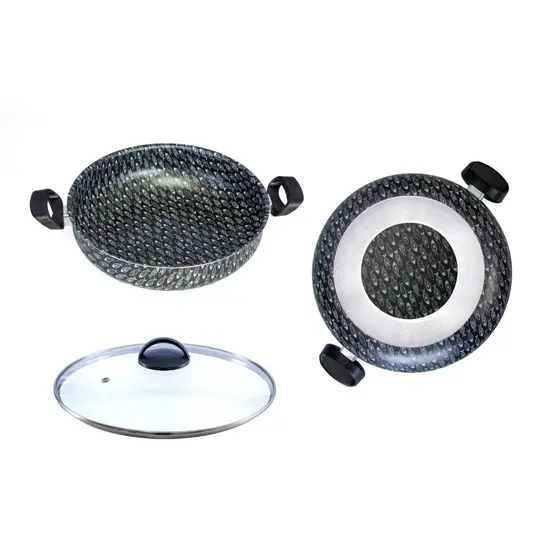 Frigideira WOK Tacho Antiaderente 30cm com Tampa de Vidro 5L
