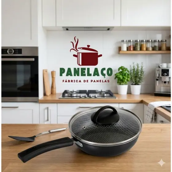 Frigideira Antiaderente Preta Com Tampa de Vidro n20 1,500L
