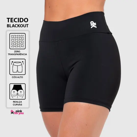 Short Fitness Feminino Básico Zero Transparência Cintura Alta Meia Coxa Blackout Academia Pink Urban
