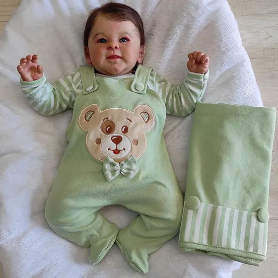 Saída de Maternidade Menino Kids Urso Davi Verde Malha Suedine 100% Algodão