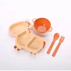 JOGO DE PRATINHO INFANTIL KIT PAPINHA 4PÇS FORMATO DE ANIMAIS DIVERTIDOS BEBÊ INTRODUÇÃO 25CM