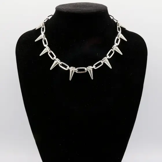 Colar De Corrente Prata Chique Estilo Europeu Moderno Spike Pingente Punk Hip Hop Feminino Masculin