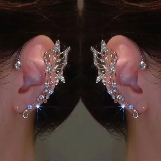 Brincos Diamante Borboleta Orelha Manguito Sem Piercing Completo Strass Elegante Clipe Em Jóias