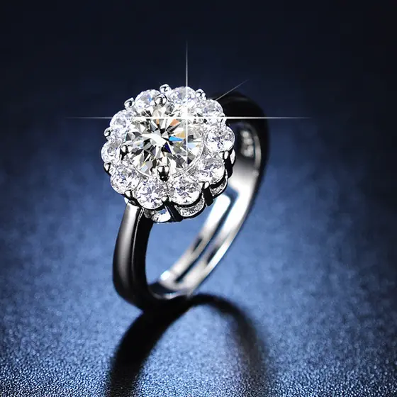 Anel de moissanite redondo de imitação de viagem romântica, anel de casamento feminino de um quilate e seis garras, novo