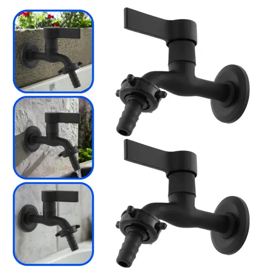 Kit 2 Torneiras Tanque e Máquina de Lavar Metal Preta de Parede Quintal C 70 Com Bico Jardim