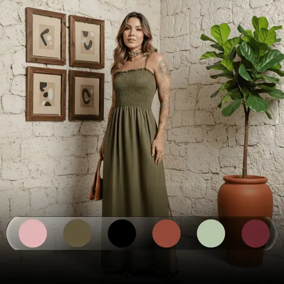 Vestido Longo Feminino Lastex Casual de Alça Regulável Fenda Promoção