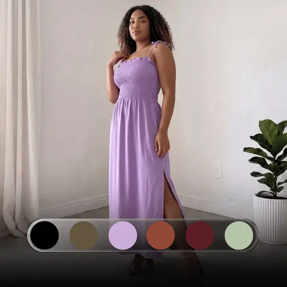 Vestido Feminino Longo Soltinho Lastex no Busto e Fenda Promoção