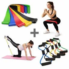 Kit 5 Faixas Elásticas Treino Mini Band + Elástico Tensão Extensor Exercício Multifuncional Fisioterapia Treino em Casa