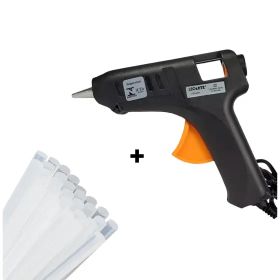 Kit Pistola Aplicadora + 500g Bastões De Cola Quente Grosso Semi Transparente Profissional