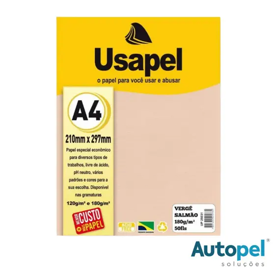 Papel Vergê Salmão A4 180g 50 Folhas Usapel Para Diploma Convite Artes