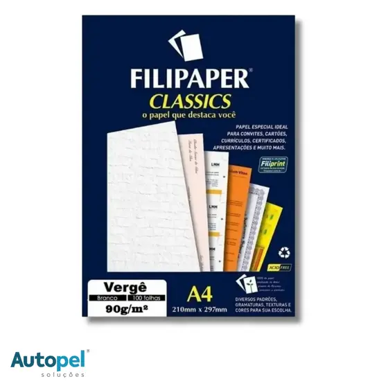 Papel Vergê Branco A4 90g 100 Folhas Filipaper Para Diploma Convite Artes