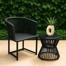Mesa de Centro Ampulheta com Corda Náutica e Tampo Aluminio Varanda, Jardim e Área Externa