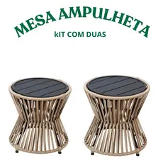 Jogo com Duas Mesa de Centro de Alumínio Redonda 55 cm Reforçada Piscina Barzinho Área Externa