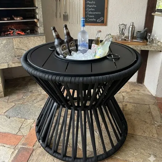 Mesa Ampulheta Com Balde Gelo Alumínio Corda Náutica Reforçada e Resistente ao Tempo Sol e Chuva