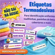 Kit até 100 Etiquetas Nome Aplique Identificação para Roupas Uniformes Meia Tipo de Tecido Dtf Textil Faça com Ferro