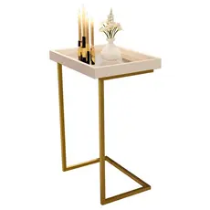 Mesa Lateral Espelhada Apoio Sala Sofá com Pés de Ferro Decoração Resistente Elegante e Moderna