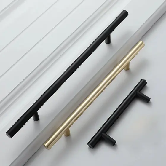 Kit de Puxadores Alavanca Haste Redonda em Aço Inox Dourado Preto para Gavetas e Portas de Móveis