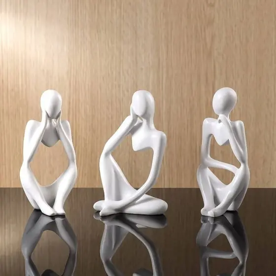 trio de estátuas pensador de gesso escultura nórdica abstrata moderna decoração casa escritório, efeito
