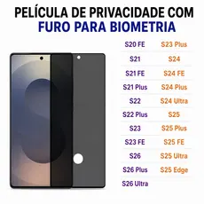 Película de vidro 3D Privacidade COM FURO Anti Spy Para Samsung Galaxy S26 S25 S24 S23 S22 S21 S20 FE Plus Ultra Edge