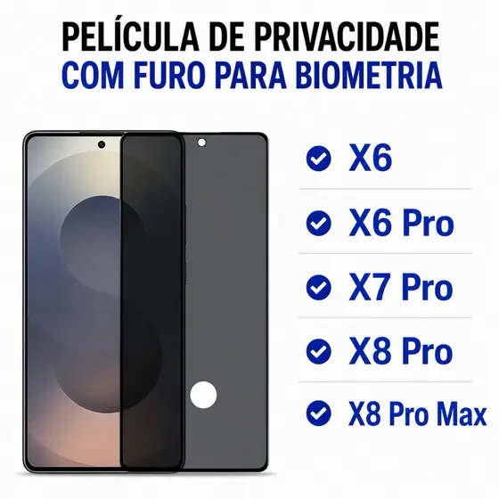 Película de vidro 3D Privacidade COM FURO Anti Spy Para Xiaomi Poco X7 X8 X6 Pro Max 5g