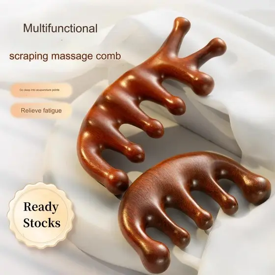Pente De Massagem Resina Para Pentear Couro Cabeludo Corpo Meridiano Circulação Sanguínea Anti-Estático Sândalo Cabeça De Dente Largo Multifuncional Raspador Facial Terapia Capilar