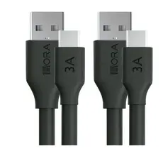 KIT 2x  Cabo Usb A/C 1hora, Carga Rápida 3A Macho/Macho 1Metro Preto