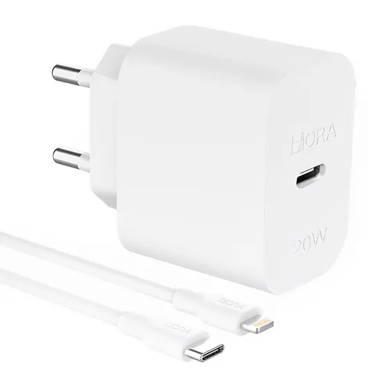Carregador Usb 1Hora Pd20W + Cabo C/Lightning 1M Branco