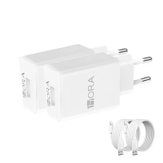 KIT 2X Carregador iPhone 1Hora + Cabo Usb A/Lightning 2.0A Branco