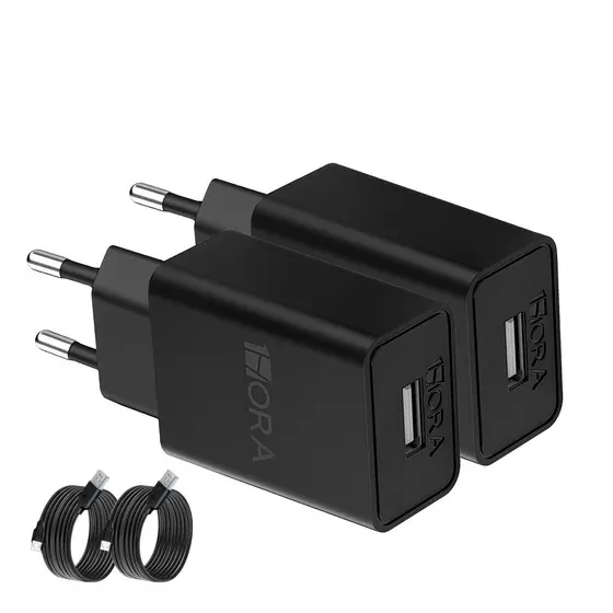 KIT 2X Carregador Usb 1Hora + Cabo Micro Usb/Usb A Preto