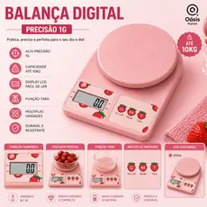 Balança Digital Cozinha Rosa Eletrônica A Pilhas Max 10kg Academia Dieta