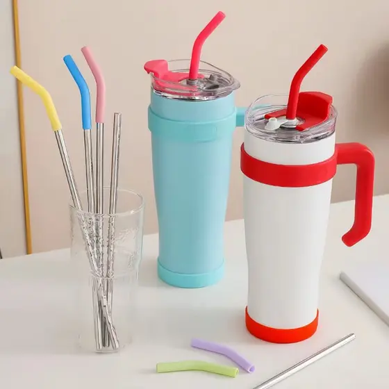 Canudo inox com bico silicone para copo grande de 1200ml