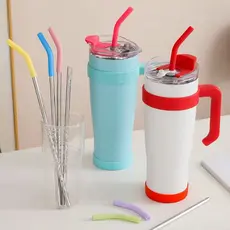Canudo inox com bico silicone para copo grande de 1200ml