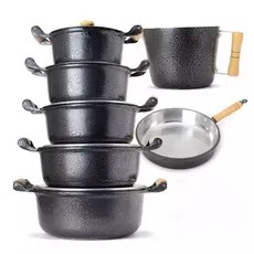 Jogo Alumínio Fundido Batido Grosso 5 Panelas + Frigideira + Canecão Kit